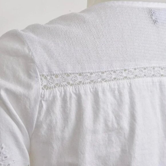 Gap Mini Dress Eyelet Scallop Lace Trip Short Sleeve White Cotton Size XS - Picture 8 of 12